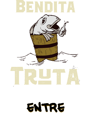 Logo da marca Bendita Truta. Um peixe em um barril.